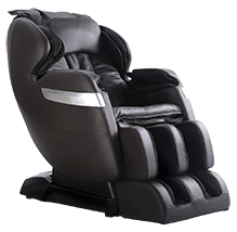 Massage chair with dark upholstery; text reads 'New massage chair model'